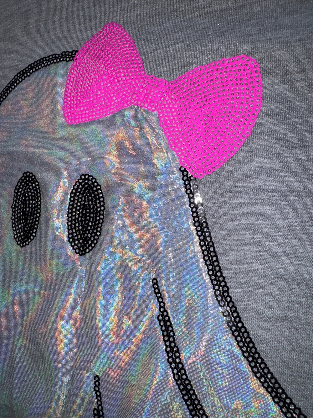 JESS LEA  Boo Girl Ghost Gray Sweatshirt w/Holographic Ghost Halloween Size XL - Picture 4 of 8
